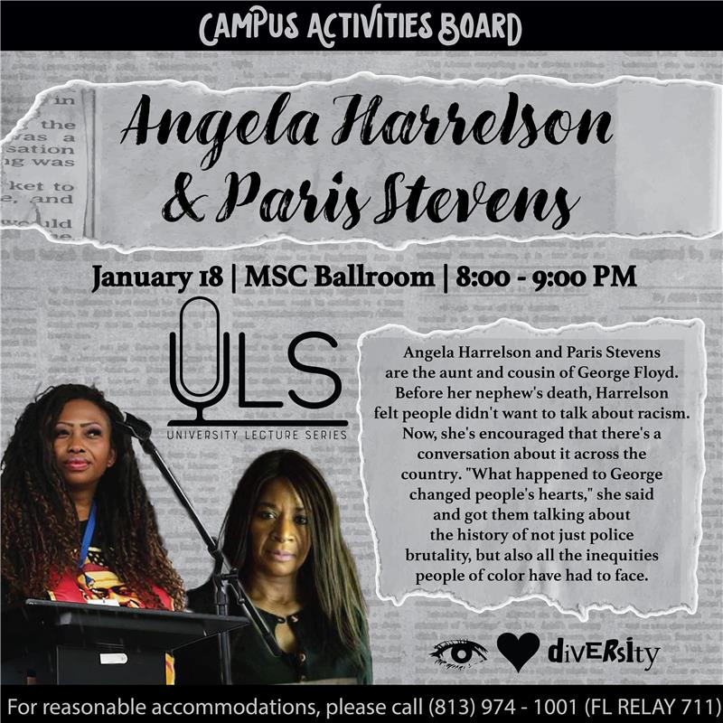 USF University Lecture Series: Angela Harrelson and Paris Stevens