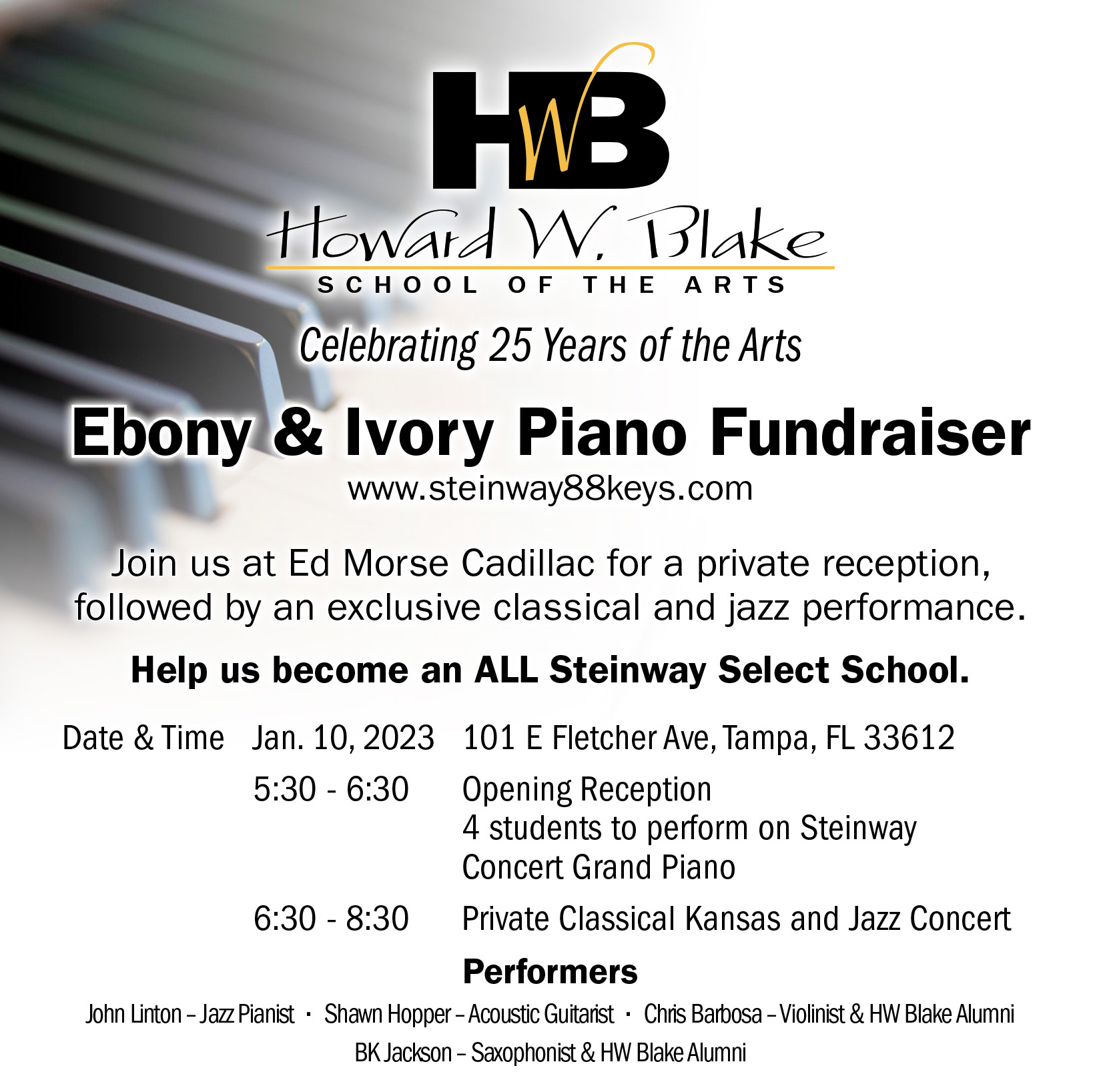 Howard W. Blake School of the Arts:  Ebony & Ivory Piano Fundraiser